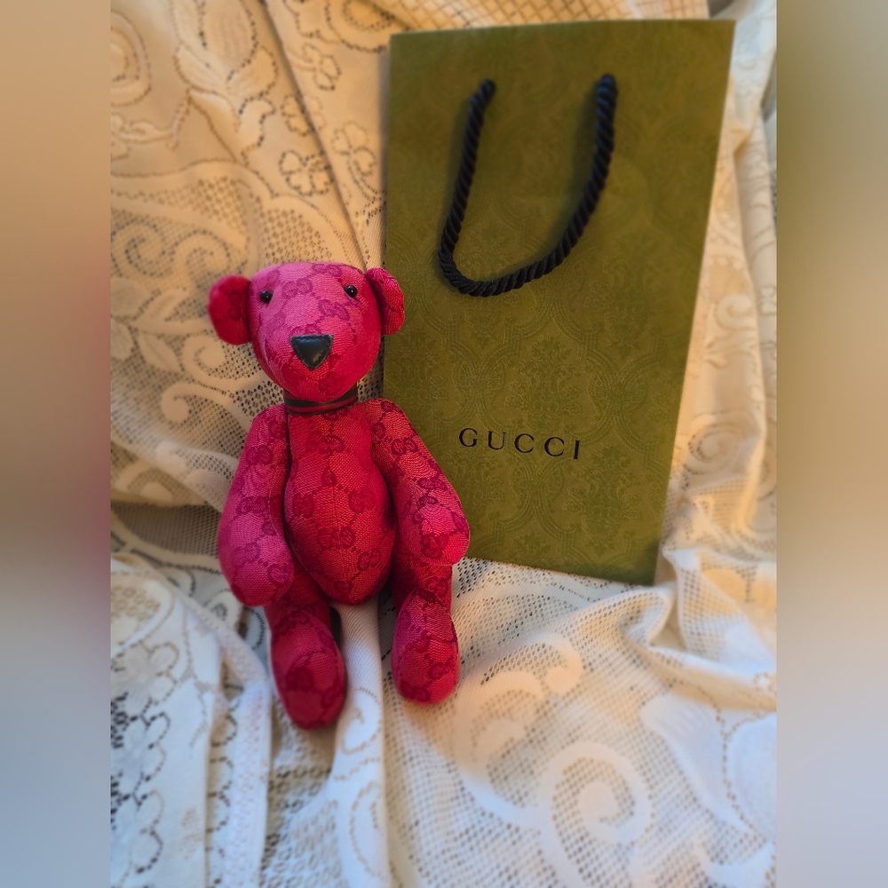 SOLD-Gucci Red Monogram Teddy Bear